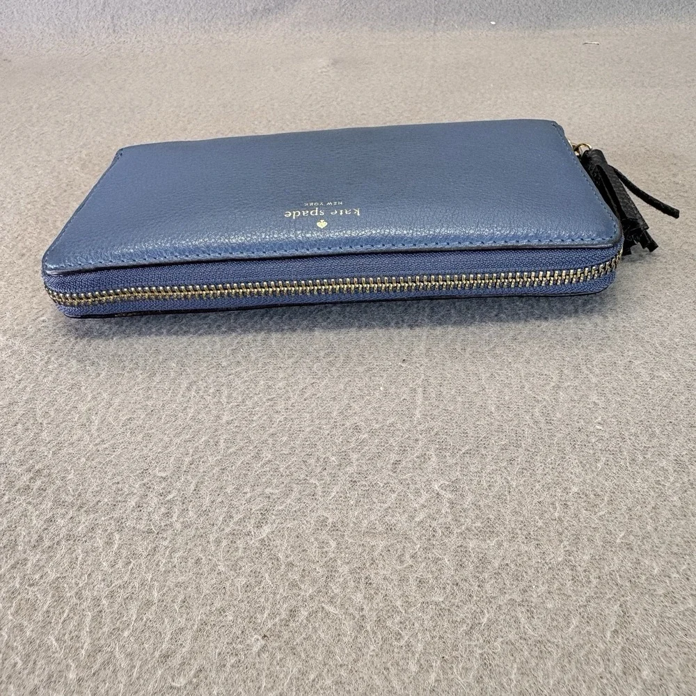 Kate Spade Neda Grey Street WLRU2264 Blue Leather Zip Around Wallet READ